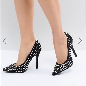 RAID Katie Black Studded Block Heel Pumps
